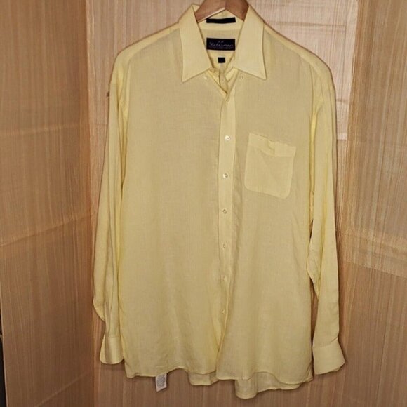 A.K. Statesman Other - AK Statesman Mens Yellow Linen Long Sleeve Button Down Shirt XL